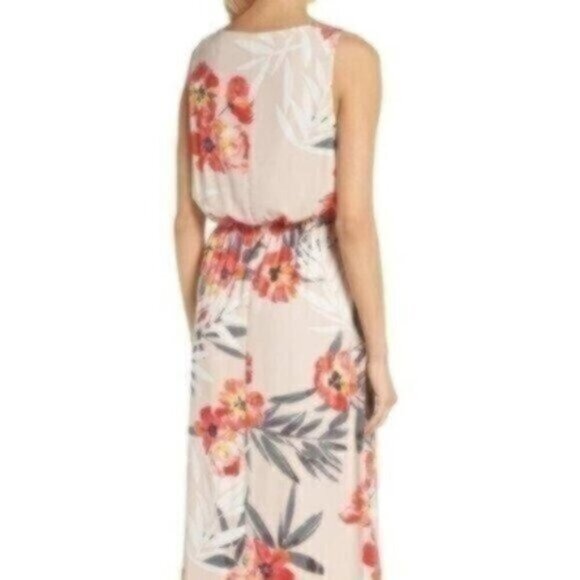 NWT ADRIANNA PAPELL Tropical Breeze Print Maxi Dress In Light Pink Multi - Picture 3 of 7